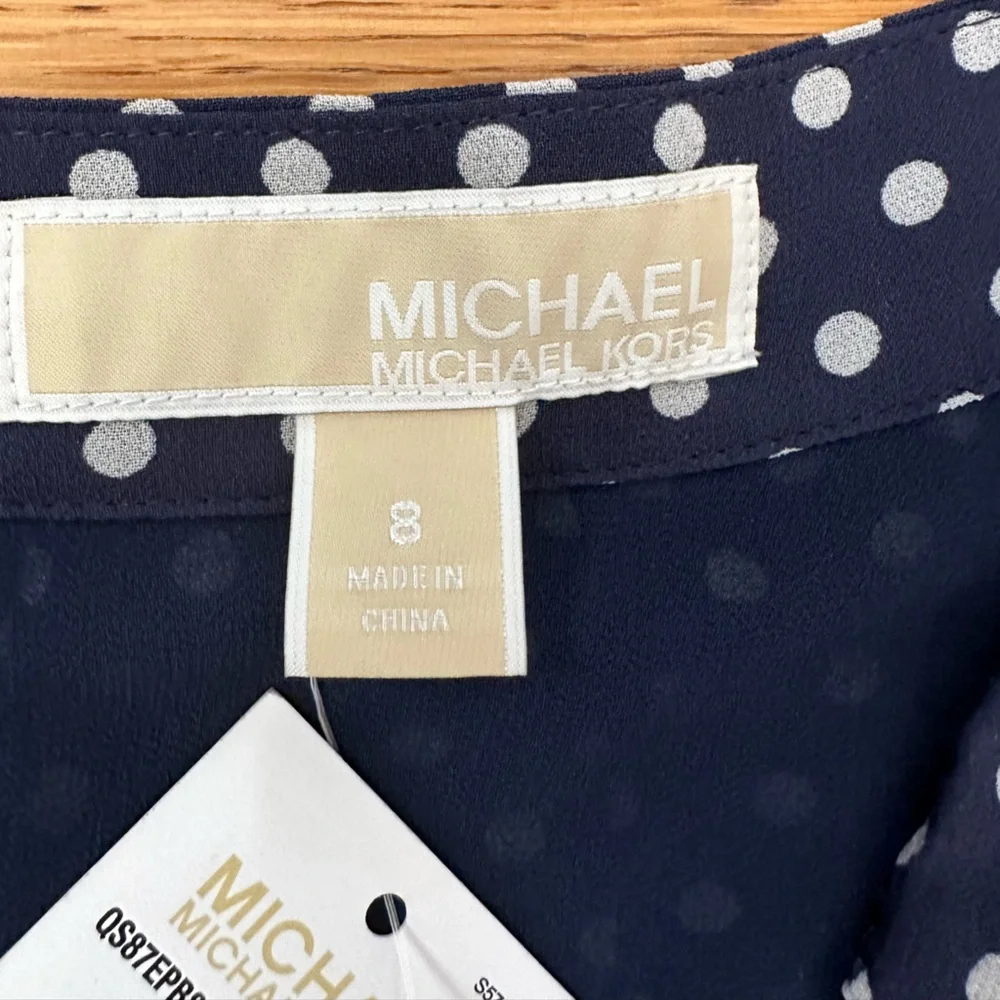 NWT Michael Kors Navy Polka Dot Pleated Skirt - Picture 5 of 9